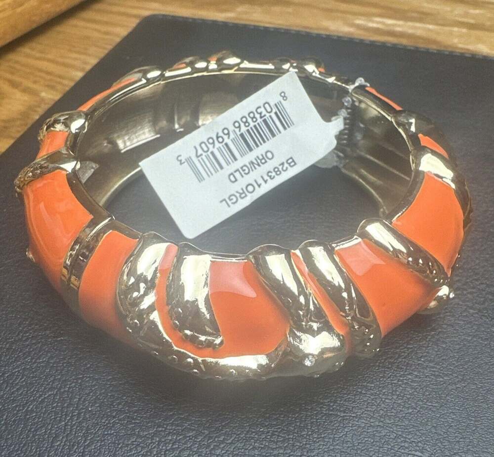 Sequin Nordstrom Orange Gold Tone Statement Enamel Bangle Hinge $68 NWOT #68